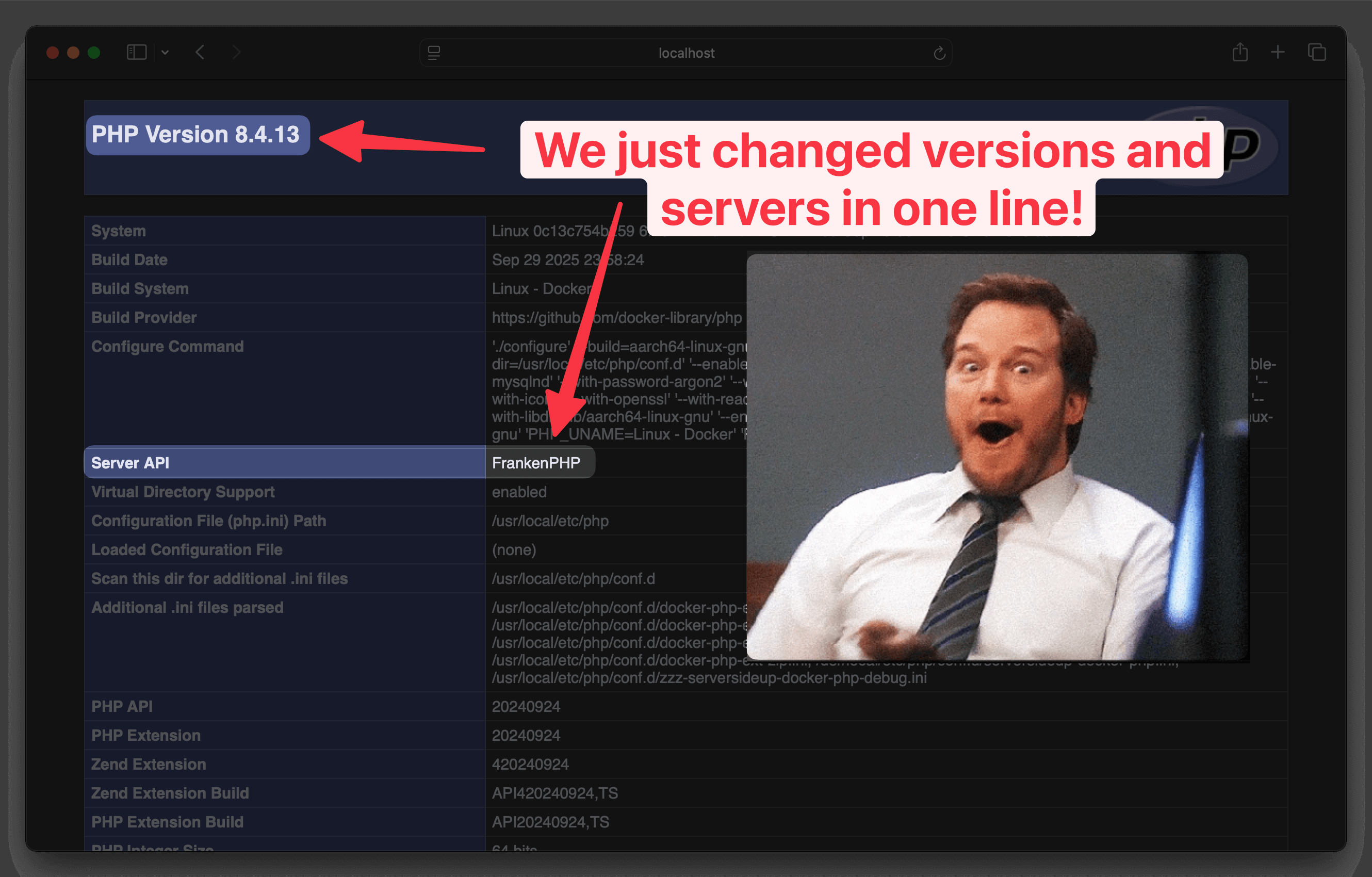 PHP Info Page with Changes to PHP version and variation